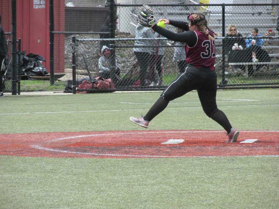 Torrington pitcher Julia Fritz held Sacred Heart to three hits at Waterbury’s Municipal Stadium Saturday afternoon. Photo: Peter Wallace / For Hearst Connecticut Media