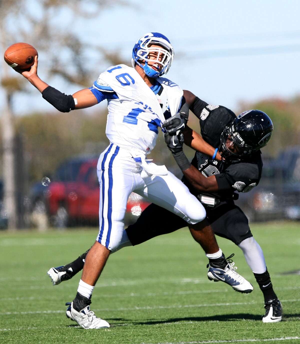 Ukwuachu (right) was an all-state defensive end at Pearland, helping the Oilers run the table in 2010 and capping off a 16-0 season with the Class 5A Division I state championship.In the championship against Euless Trinity, Ukwuachu became a hero as the senior - a valuable wideout thanks to his 6-5 frame - was on the receiving end of a perfectly executed
