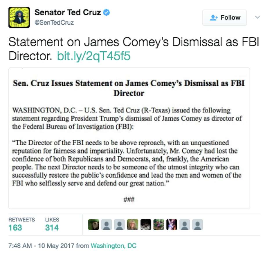 推特donald_s,donald_s ted cruz, r-texas, comments on president donald trump firing