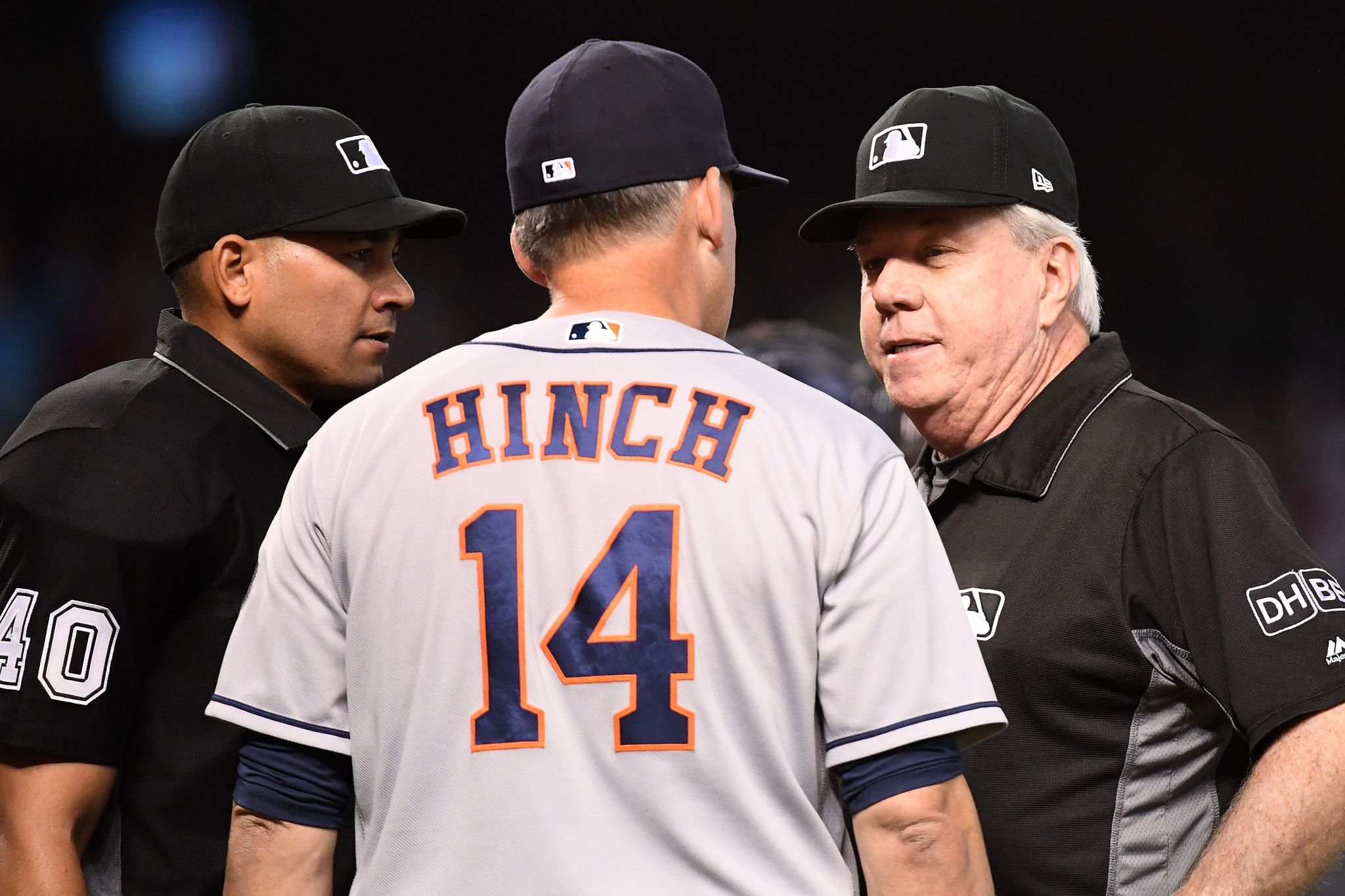 Astros manager A.J. Hinch receives his first ejection this season.