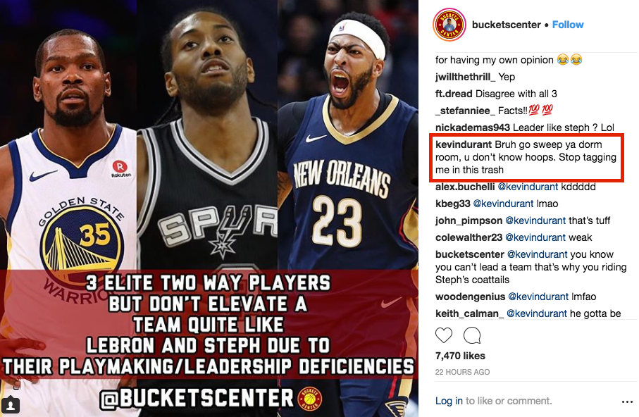Kevin Durant tells basketball Instagram account to 'stop tagging me in this trash'