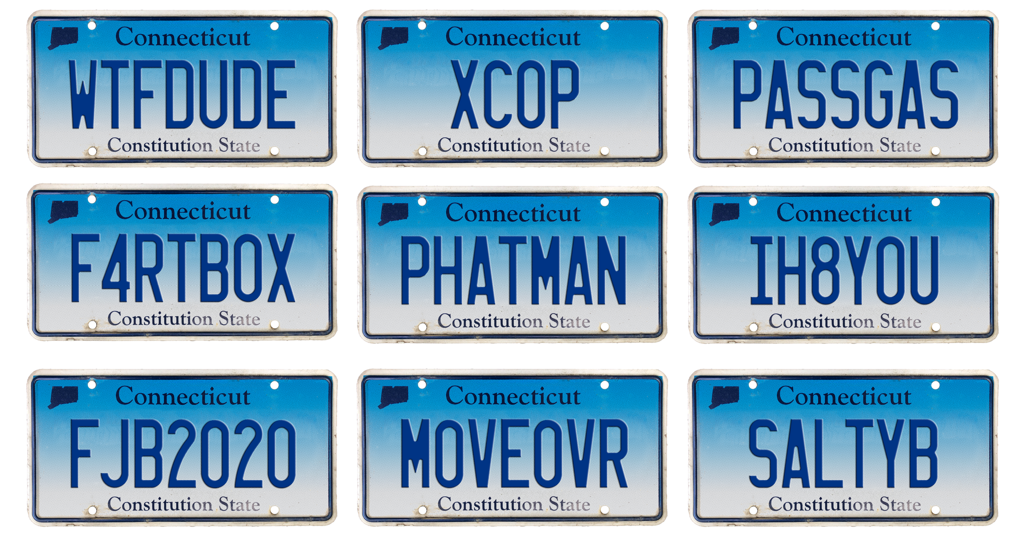 These vanity license plates were rejected by Connecticuts