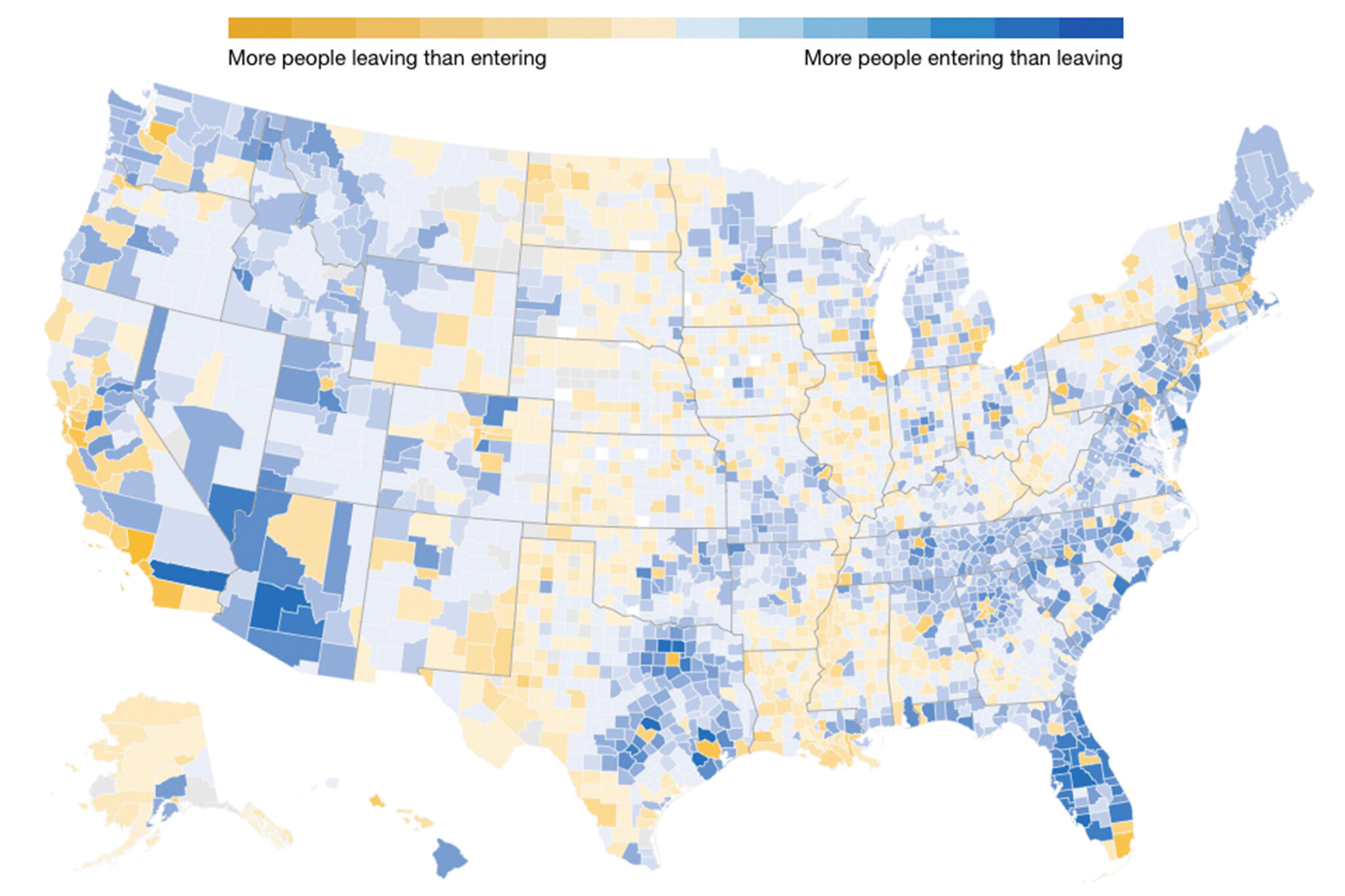Detailed maps show where people are moving to and from in New York and