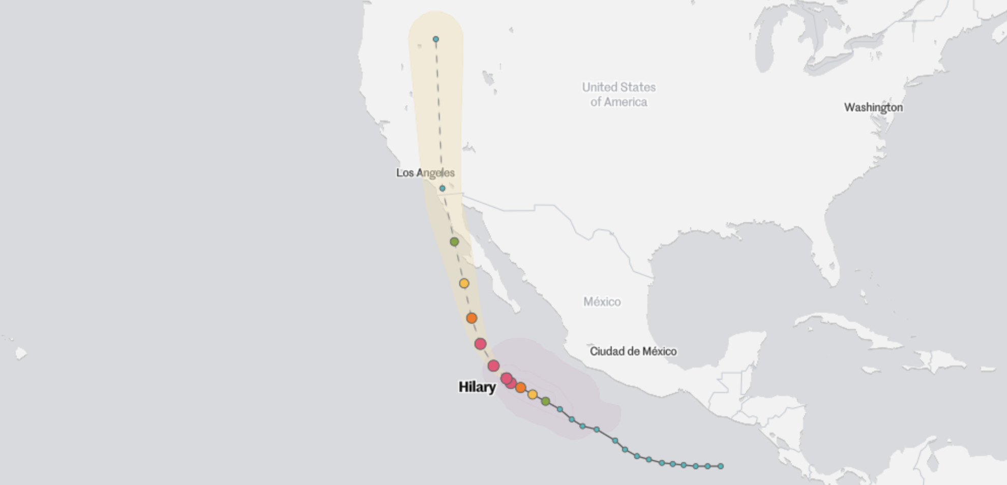 Tropical Storm Hilary Map tracks path into California