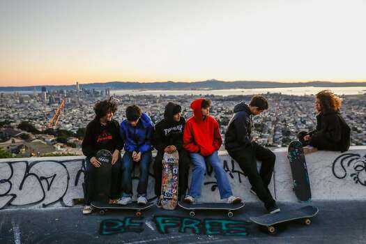Six skateboarders gather to watch the sunrise at Twin Peaks as they honor the life of fellow skateboarder Pablo Ramirez on what would have been his 27th birthday on Monday, Feb. 10, 2020 in San Francisco, California.