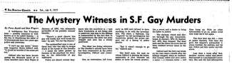 A newspaper clipping with the headline: ‘The Mystery WItness in S.F. Gay Murders’