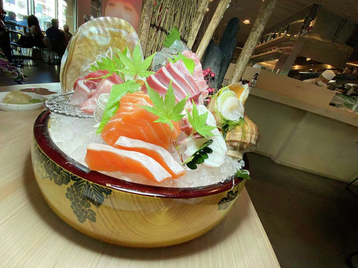 The sashimi mix on a recent night at Shiro Japanese Bistro on the River Walk near the San Antonio Museum of Art included, from left, various varieties of bluefin tuna and salmon, sea urchin, hamachi, mackerel, red sea bream, otoro bluefin tuna, octopus and sea scallops.