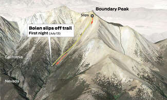 A map shows where Bolen fell off the trail.