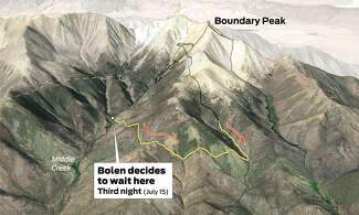 A map shows where Bolen decided to wait on the third night.