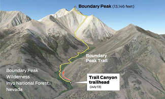 A map shows Bolen’s route up the summit.