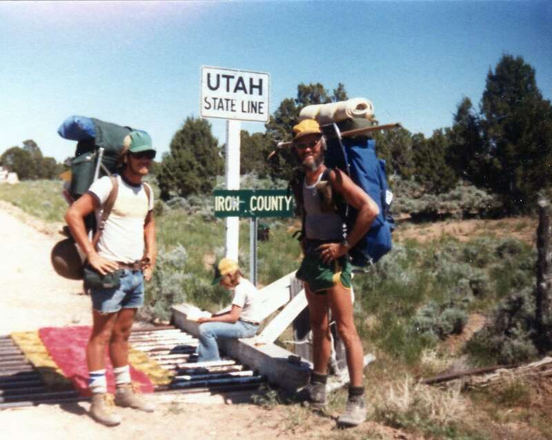 Hikers William Ewart, Lee Stoneman and Joe Shute at the Utah state border.
