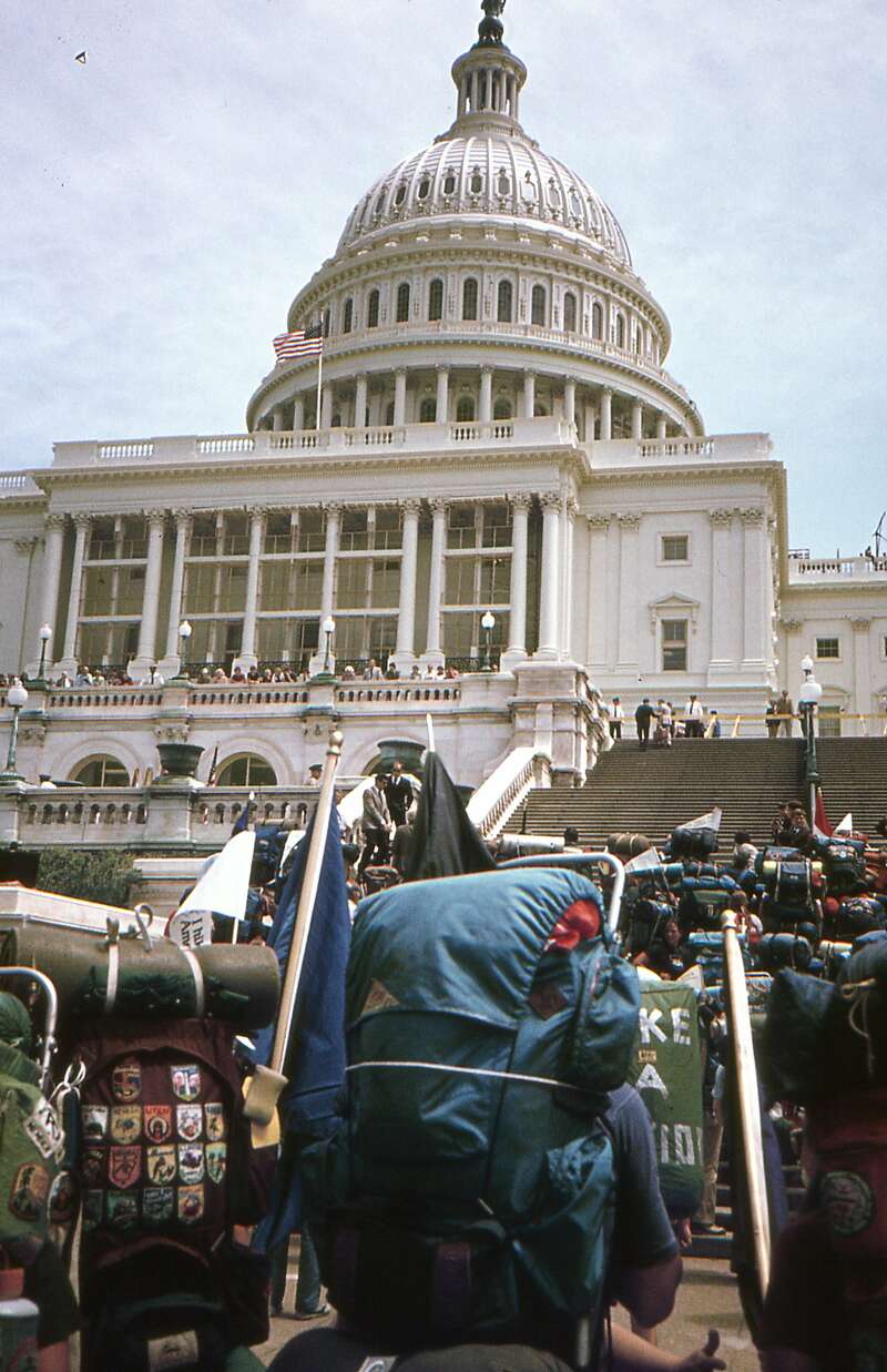 Backpackers arrived at the Capitol in Washington, D.C., during anti-war protests in May 1981.