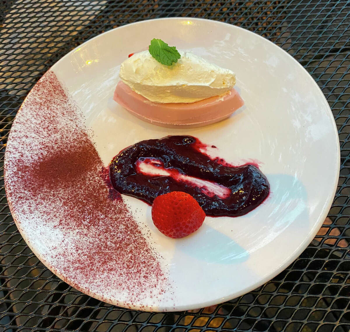 Strawberry panna cotta dessert at The Merc.