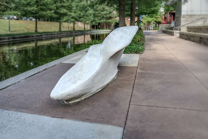 A bench with a slope. Located in The Woodlands, Texas.