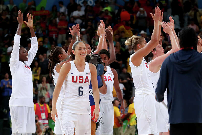 Sue Bird #6 of United States and Team USA celebrate winning the Women's gold medal Game between United States and Spain on Day 15 of the Rio 2016 Olympic Games at Carioca Arena 1 on August 20, 2016 in Rio de Janeiro, Brazil.