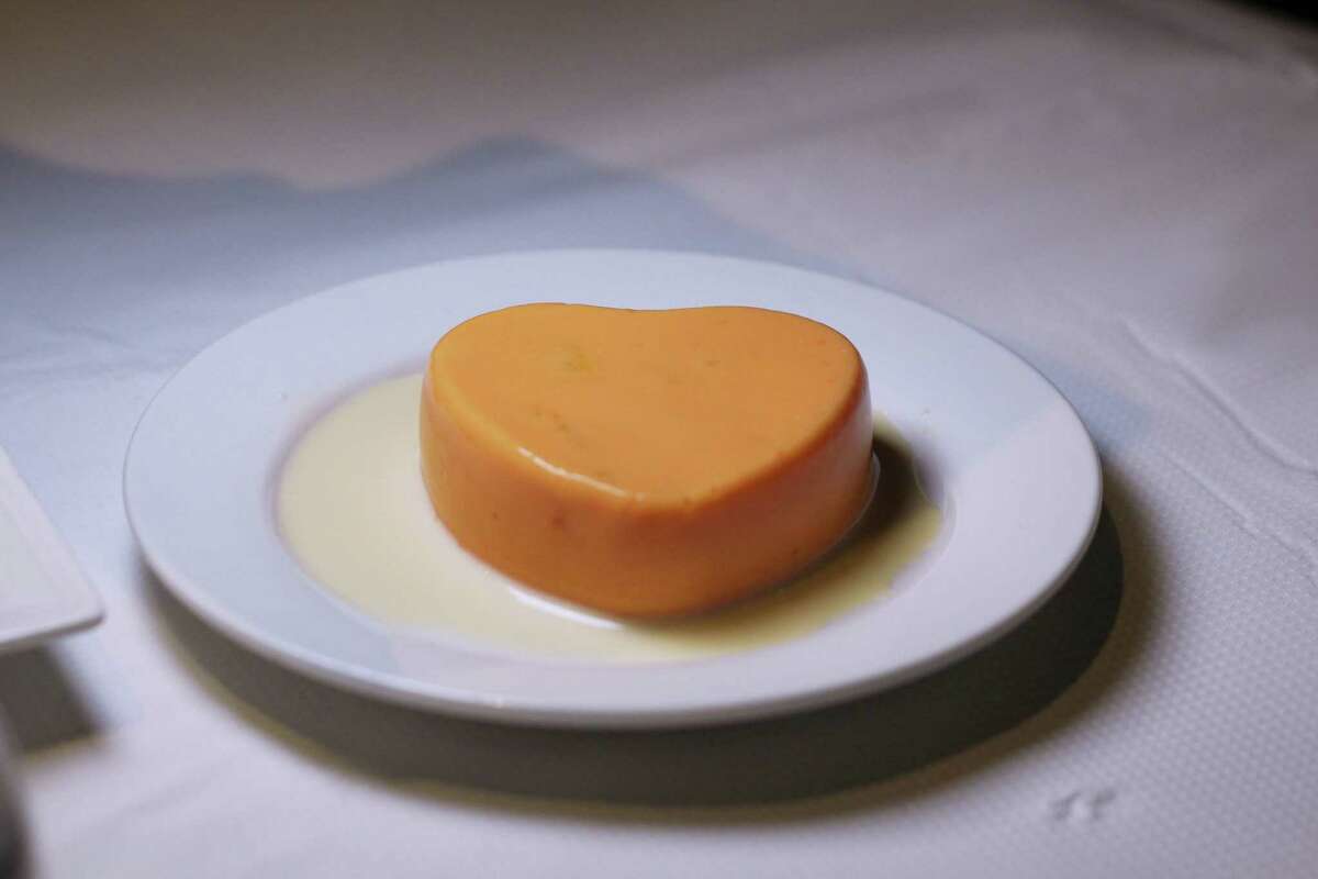 mango pudding in the shape of a heart
