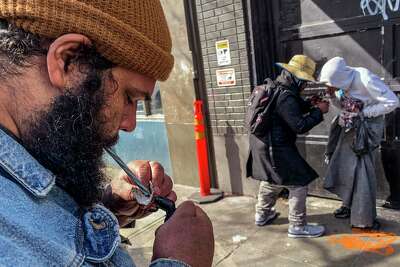 Anthony Alexander smokes fentanyl on Hyde street.