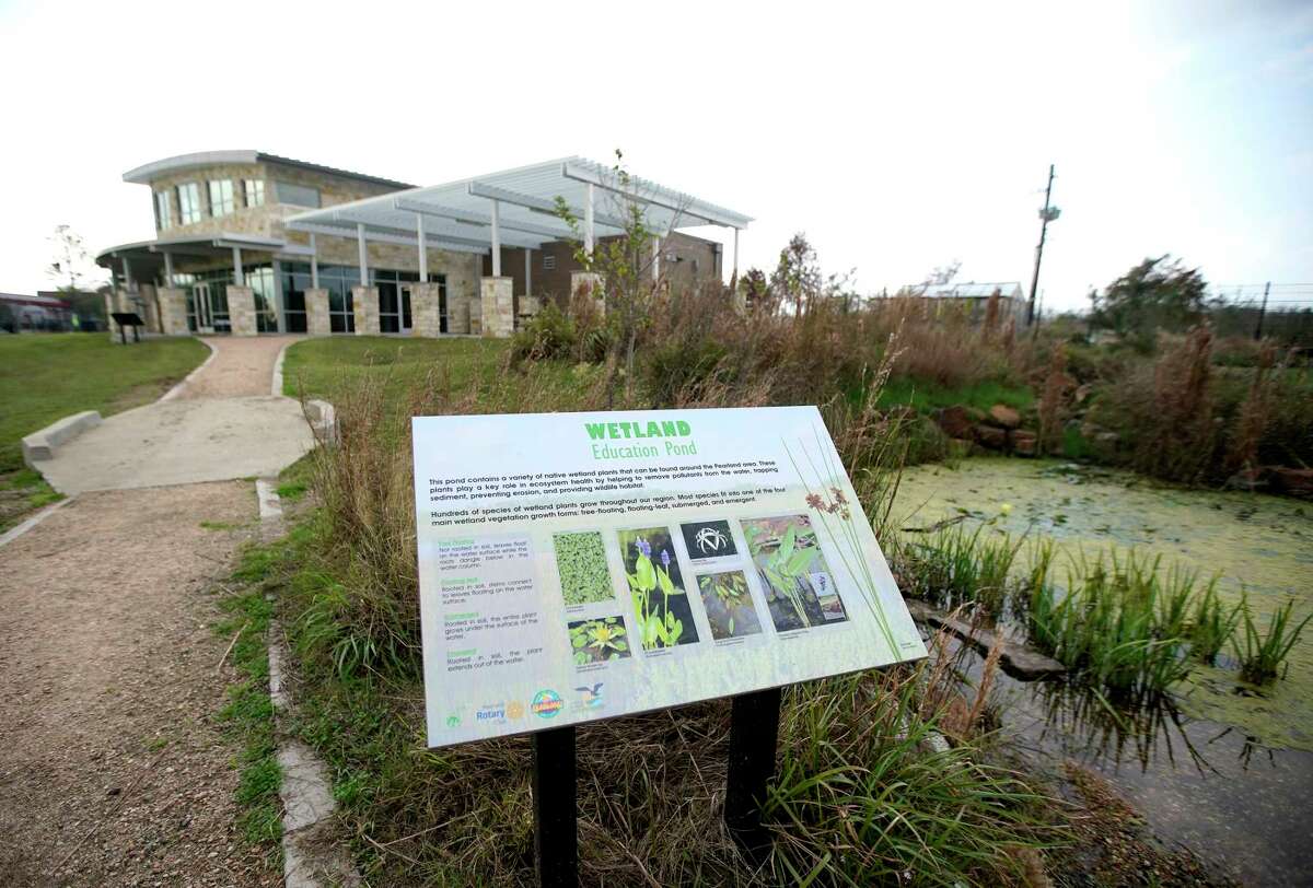 A sign near the Wetland Educational Pond at the Delores Fenwick Nature Center on Thursday, Dec. 8, 2022 in Pearland.