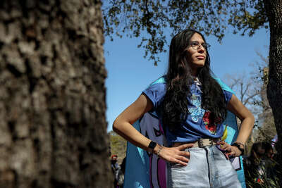 Sixela Marcenco pictured during a rally outside the Texas Governors Mansion in Austin.