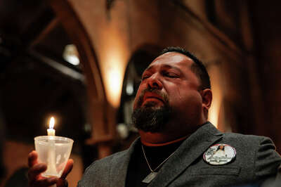 Javier Cazares shedding a tear as he listens to music during the 10th Annual National Vigil for All Victims of Gun Violence at St. Mark's Episcopal Church Capitol Hill in Washington, D.C.