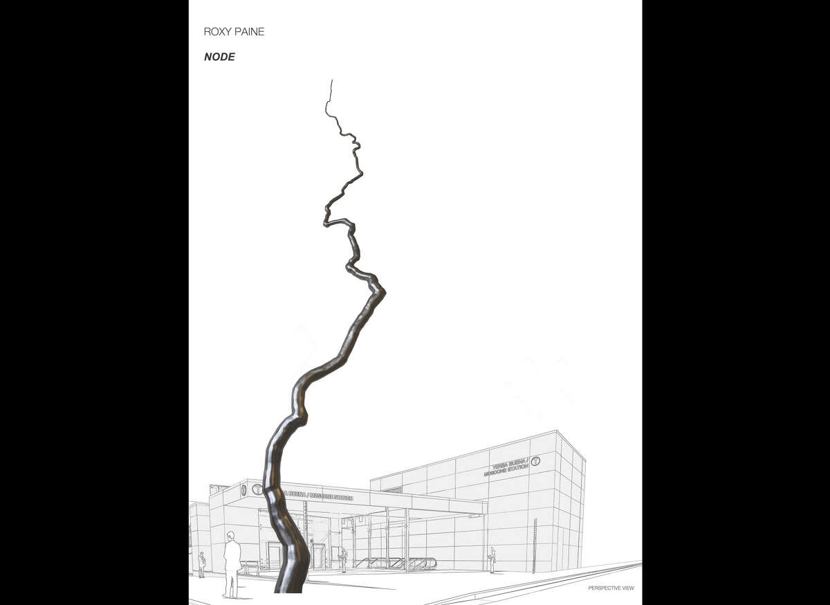 A rendering of the sculpture “Node” by artist Roxy Paine, which will debut at the Yerba Buena/Moscone station in 2023