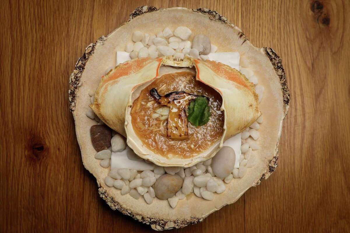 Crab dish served inside a crab