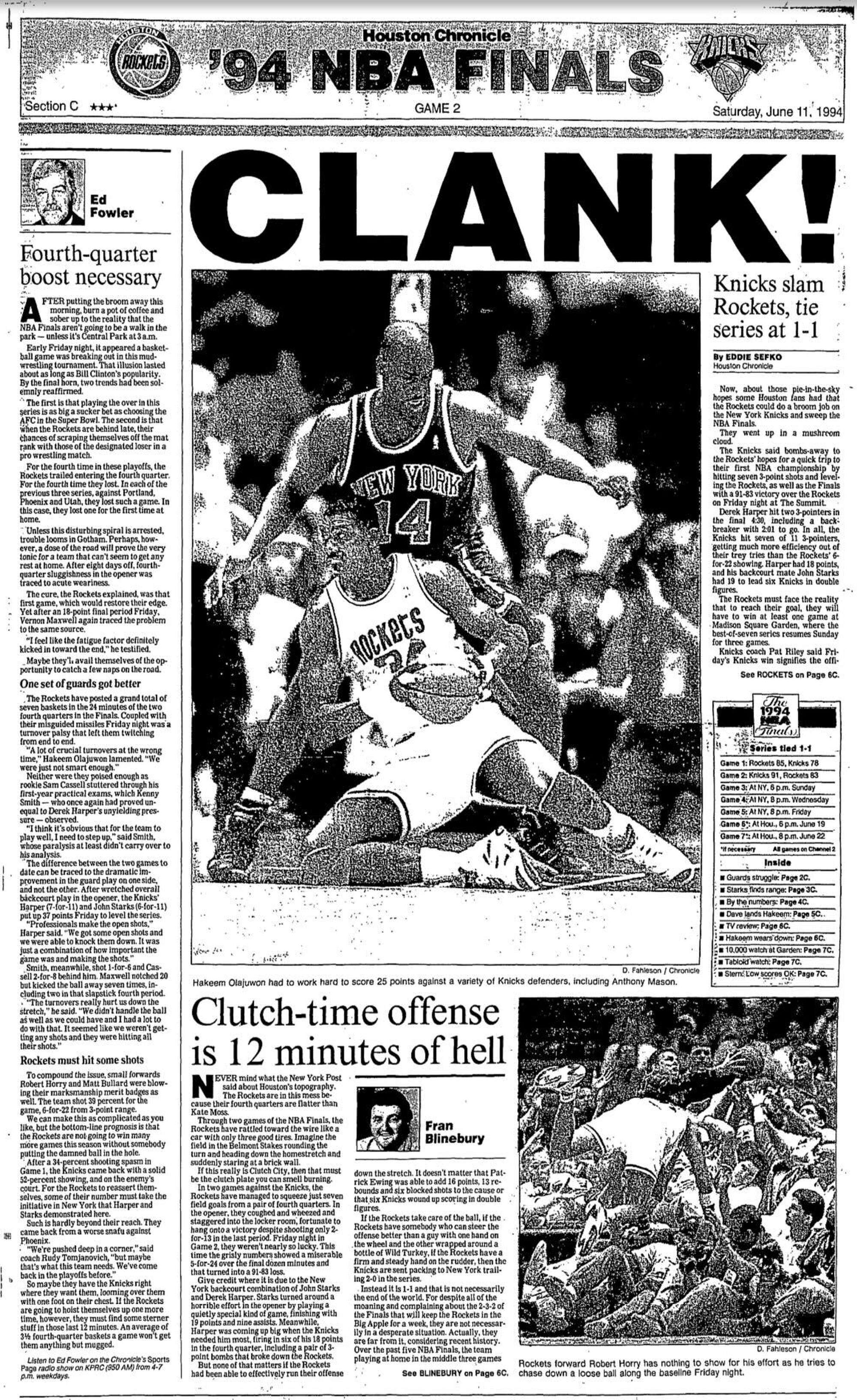 Relive Houston Rockets' 1994 NBA championship through historic front pages