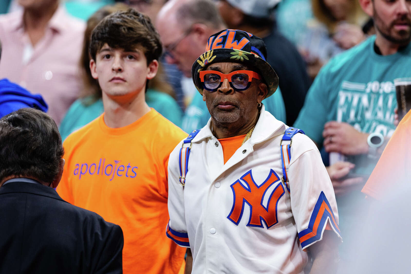 Spike Lee attends Game 1 of the NBA Finals between the San Antonio Spurs and the New York Knicks at Frost Bank Center on June 3. (Sam Owens/San Antonio Express-News)