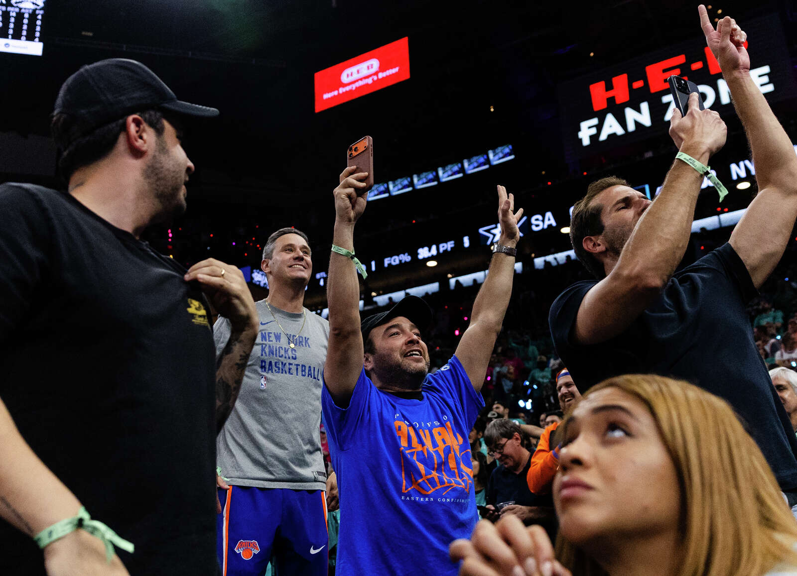 New York Knicks fans cheer during the fourth quarter of during Game 1 of the NBA Finals at Frost Bank Center. (Sam Owens/San Antonio Express-News)
