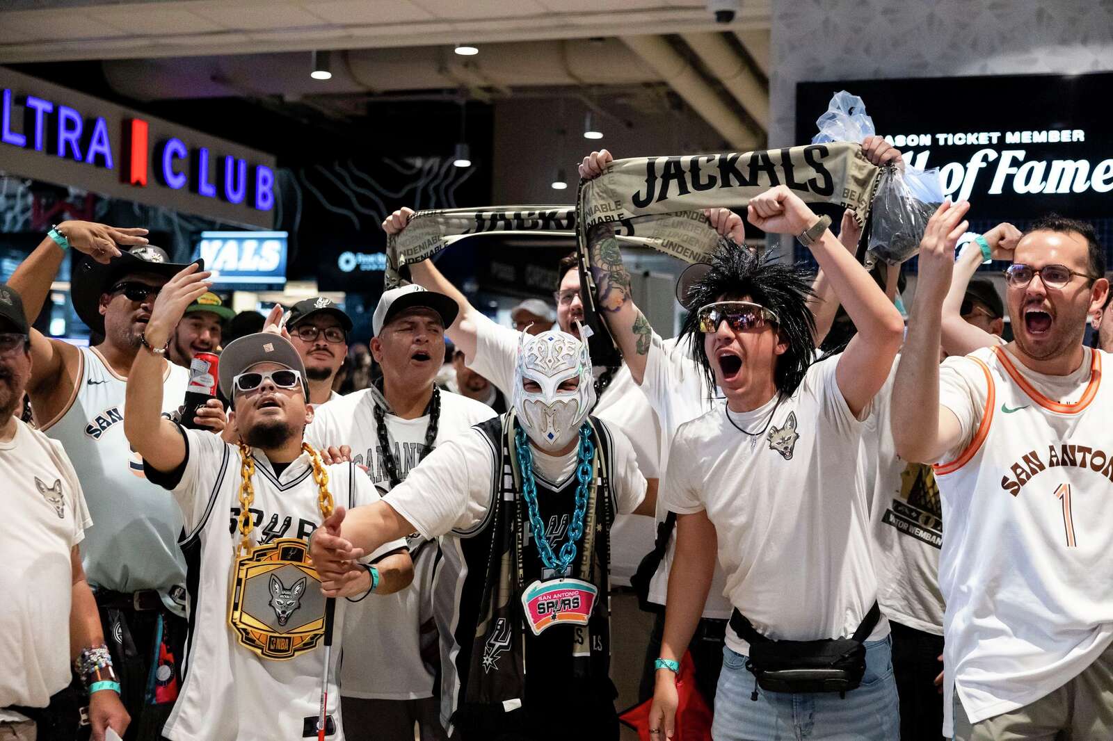 Fans cheer prior to the start of Game 2 of the NBA Finals at Frost Bank Center in San Antonio on Friday, June 5, 2026.