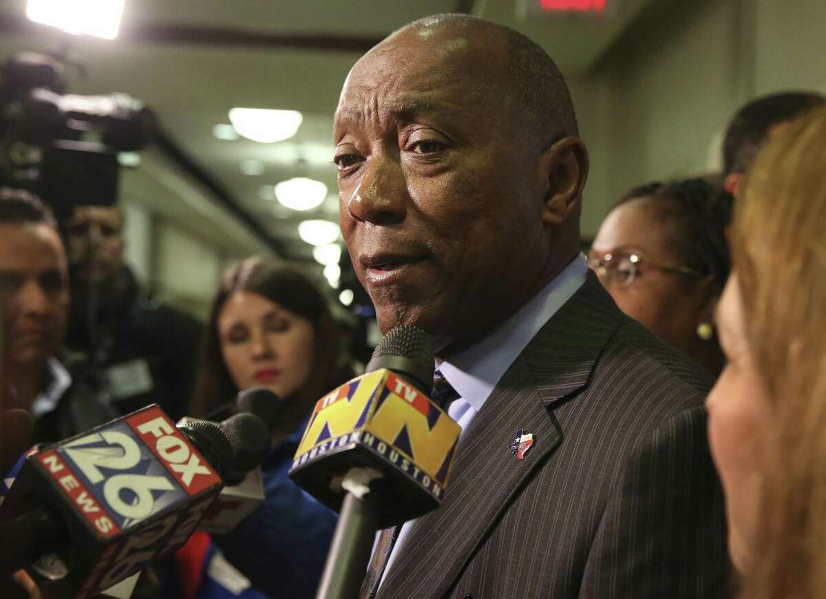 Houston Mayor Sylvester Turner, pictured Tuesday, Nov. 27, 2018, in Houston, has repeatedly come under fire from two of his mayoral opponents, Bill King and Tony Buzbee.