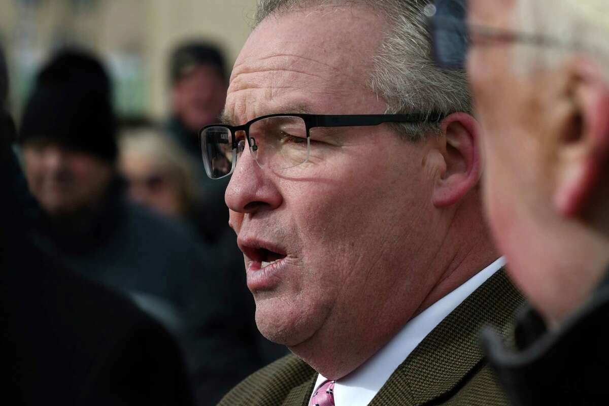 Cohoes Mayor Shawn Morse announces his plan to run for a second term on Wednesday, Jan. 16, 2019, at West End Park in Cohoes, N.Y. The embattled mayor is facing allegations of physical abuse and is under FBI investigation. (Will Waldron/Times Union)