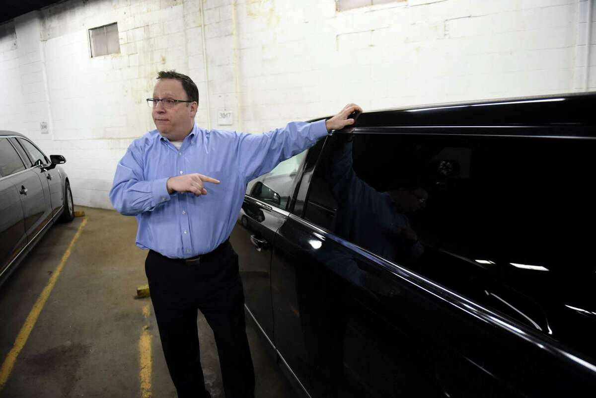 David Brown, owner of Premiere Transportation, discusses new limo regulations that are being proposed by Gov. Andrew Cuomo in the wake of the Schoharie tragedy that killed 20 people on Wednesday, Jan. 16, 2019, in Albany, N.Y. The plan includes a ban on "stretched" or remanufactured limousines in New York, as well as sweeping measures to expand regulation of the limousine industry in response. (Will Waldron/Times Union)