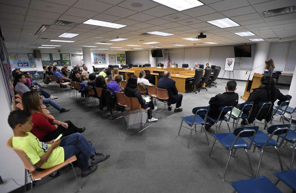 Parents, students and city officials attend the Angela Lorenti Memorial 2018 Board of Education Candidates Forum at the Stamford Government Center on Wednesday, Oct. 24, 2018 in Stamford, Connecticut. The room is located on the fifth floor of Government Center where the mold task force investigated complaints of mold following teacher complaints.