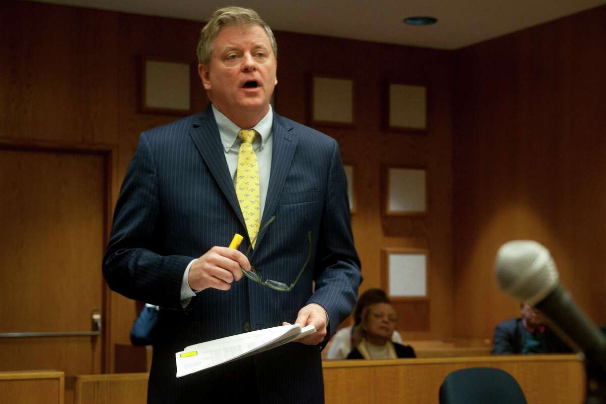 Deputy City Attorney John Bohannon Jr. speaks during a hearing challenging the results of the recent special primary in the 133rd City Council District in Bridgeport, Conn. Nov. 27, 2017.