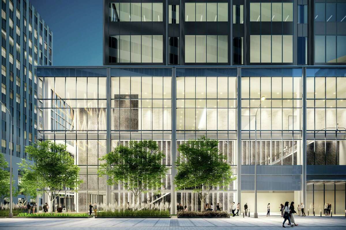 A rendering shows renovations to the lobby at 2 Houston Center