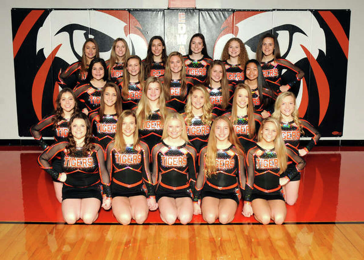 The Edwardsville varsity and competition cheerleaders will perform Saturday in the inaugural Southwestern Conference cheer competition at Alton High School. Front row from left: Kayleigh Wallace, Morgan Allen, Lauren Jenkins, Micah Summers and Tara Colligan. Second row: Brie Yarbrough, Sydney Weber, Nikki Quirin, Drea Hoedebeck, Cyrina Beckmann and Natalie Niehaus. Third row: Grace Misukonis, Katelyn Zacheis, Mabry Slagle, Skylar Touchette and Marcie Billings. Back row: Macy Updyke, Rylee Warmouth, Bree McQueen, Livia Rathgeb, Skyler Richardson and Brynn Miracle. Not pictured: Chloe Fuller.