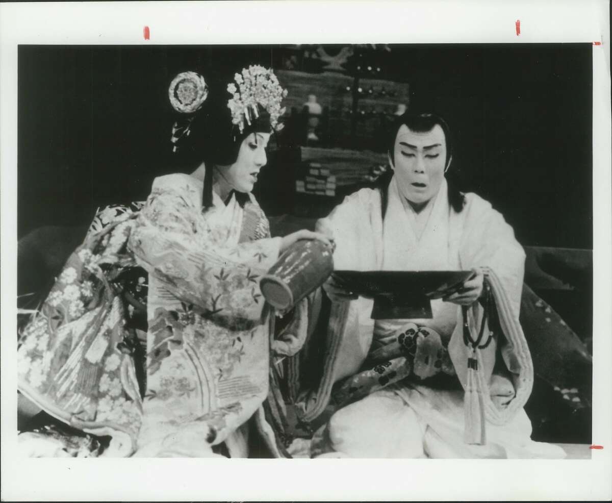 The Grand Kabuki Theatre of Japan, in a scene from the play Narukami, the tale of the Thunder God. Narukami will be presented, along with the comic dance piece Migawari Zazen, as part of the company's 1990 national tour. This is the company's first full tour of the United States. Pictured is a scene from Narukami, portraying the legendary Kabuki actor Nakamura Kichiemon as the Priest. Grand Kabuki Theater