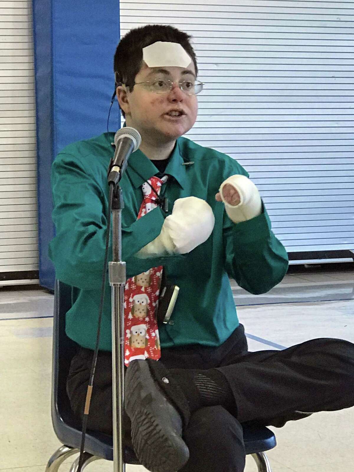 Shane DiGiovanna speaks at Western Row Elementary School in Ohio on Dec. 8