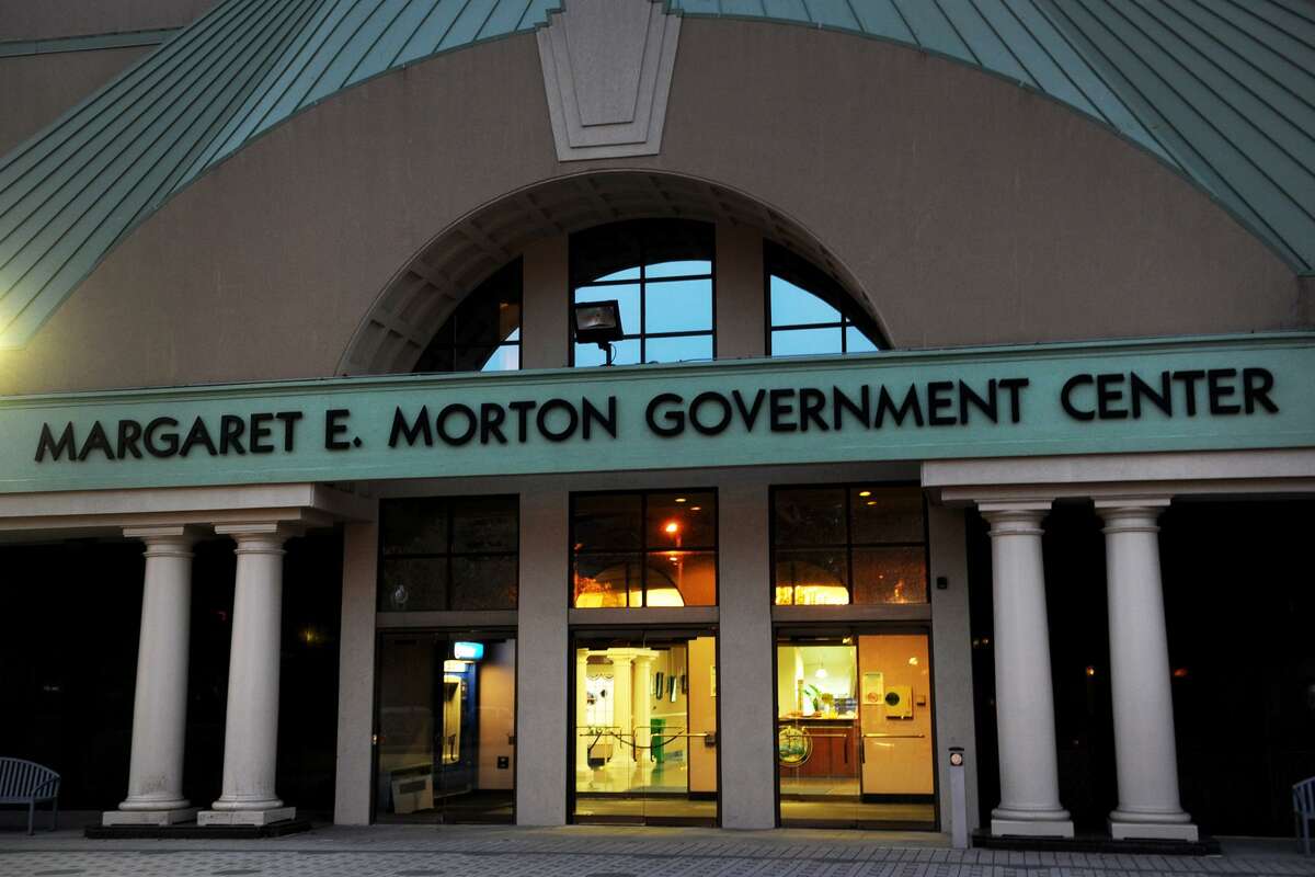 Exterior, Margaret E. Morton Government Center, in Bridgeport, Conn.