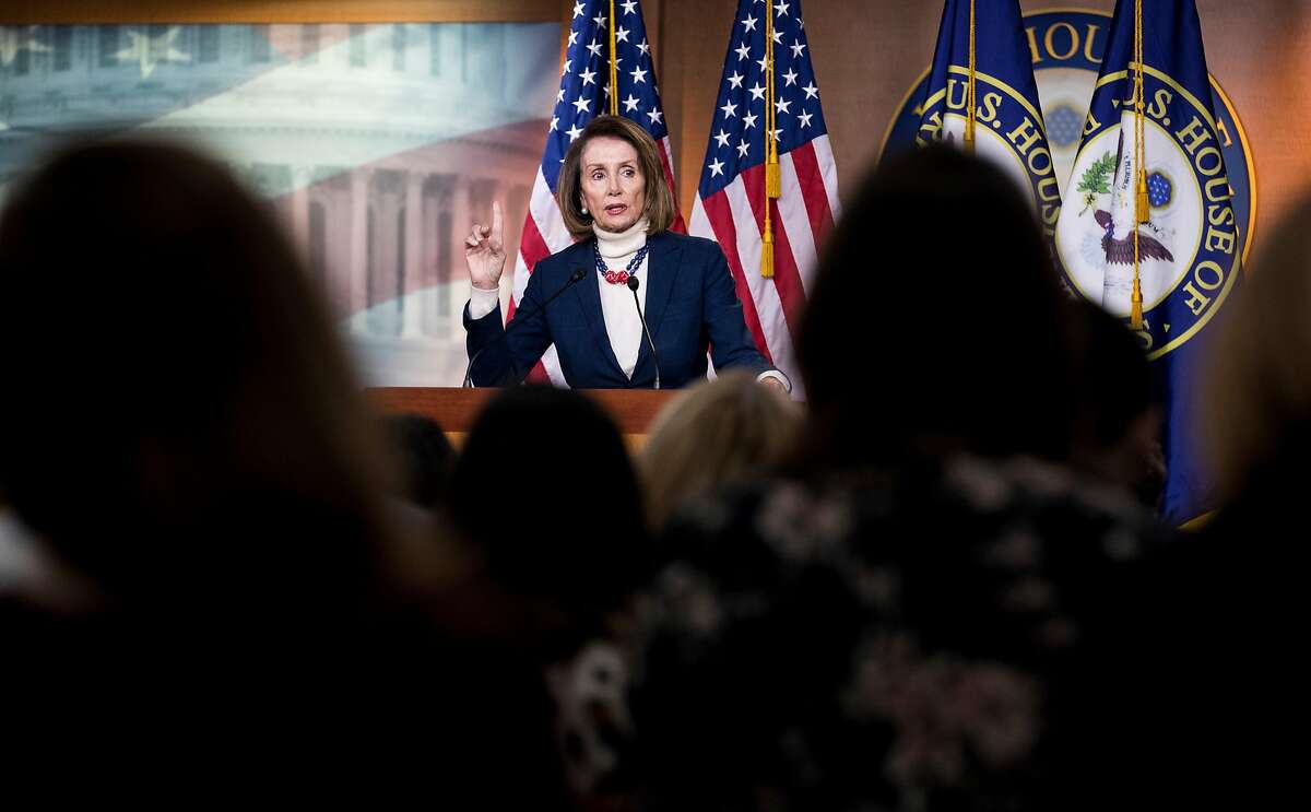 House Speaker Nancy Pelosi (D-Calif.) speaks during a news conference on Capitol Hill, in Washington, Jan. 17, 2019. Thursday marked the 27th day of a partial government shutdown.