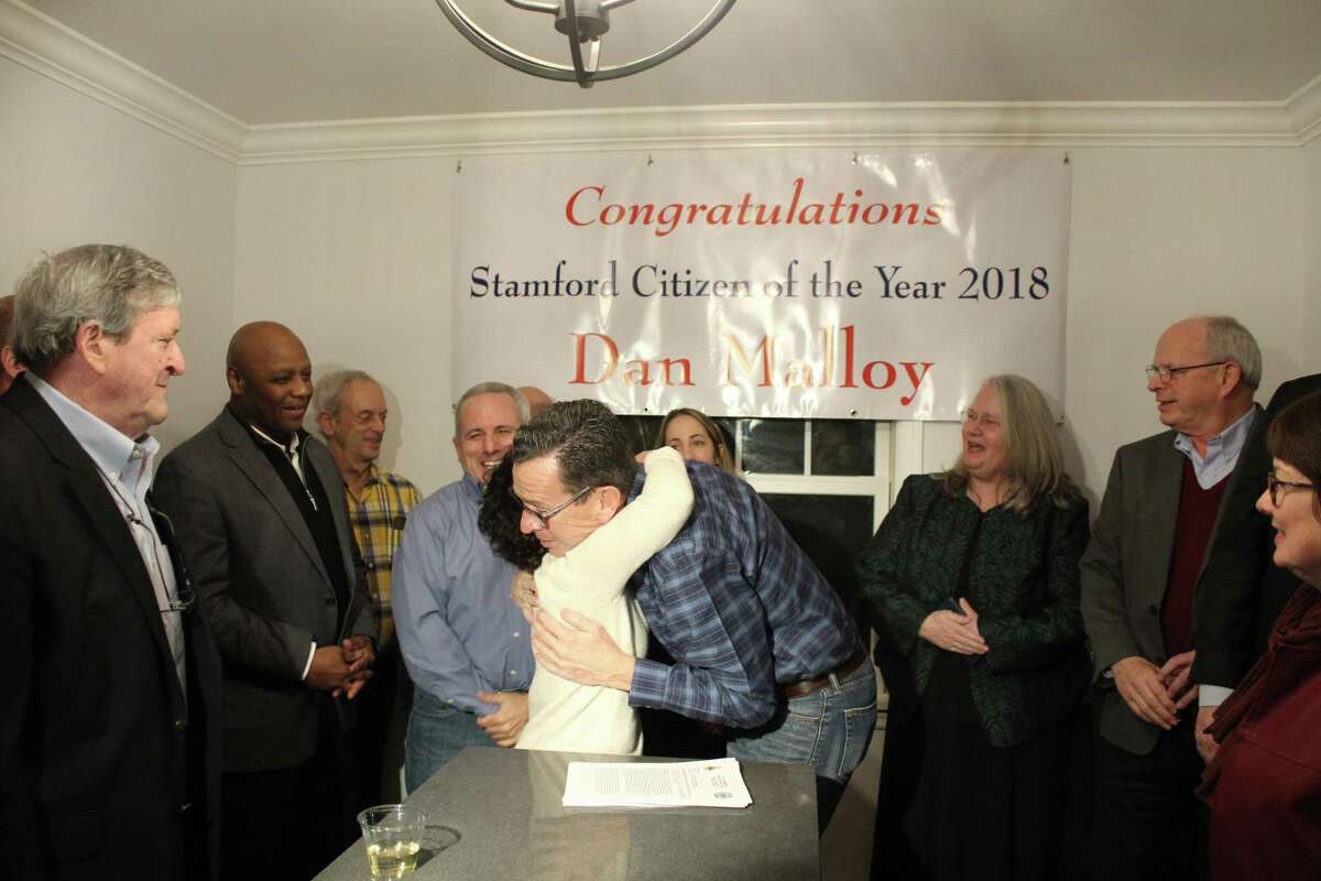 Dannel Malloy was surprised with a Citizen of the Year award in his son's home in Stamford on Thursday, Jan. 17. Malloy, a Stamford native, is the former governor of Connecticut and former mayor of Stamford.