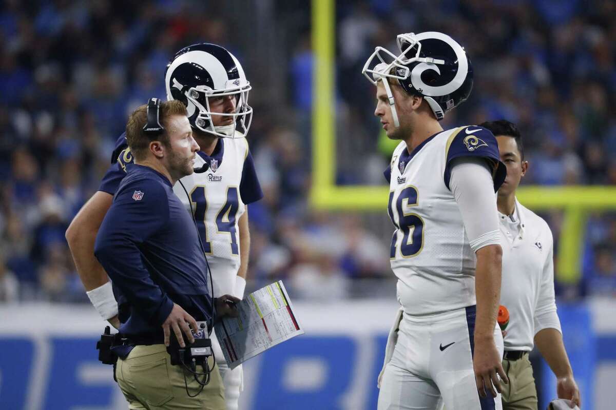 January 12, 2019 - Los Angeles, California, U.S - Los Angeles Rams Jared  Goff passes against the Dallas Cowboys in a NFC Divisional playoff game at  the Los Angeles Memorial Coliseum. The