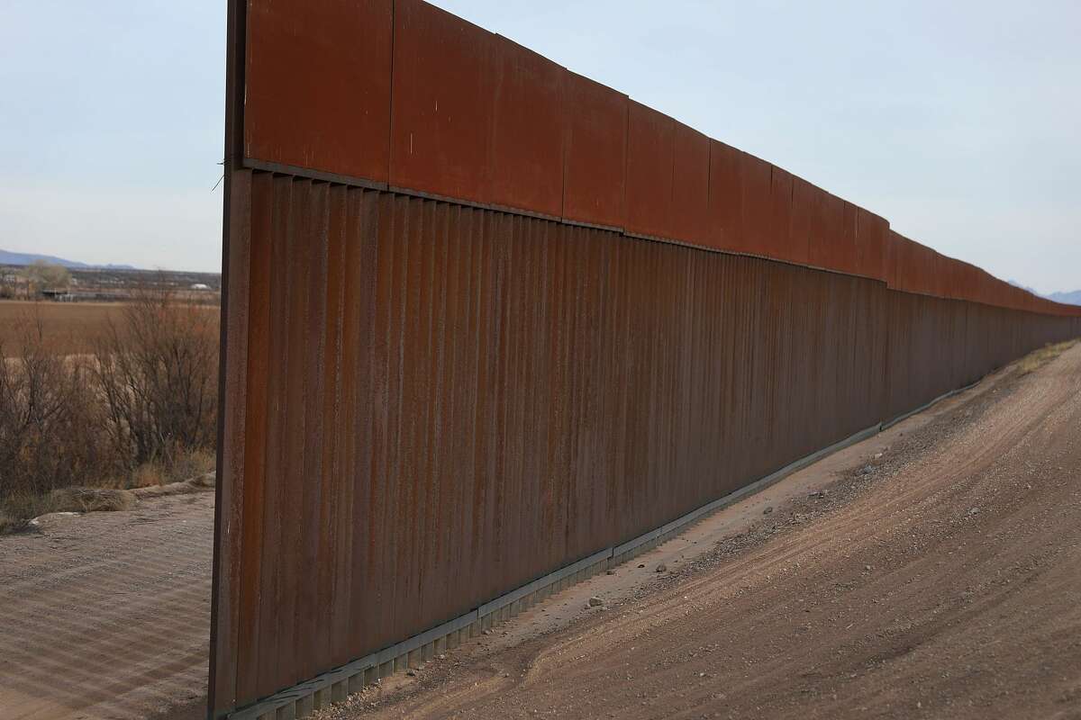 Wall construction Trump: "The Fake News Media keeps saying we haven't built any NEW WALL. Below is a section just completed on the Border. Anti-climbing feature included. Very high, strong and beautiful! Also, many miles already renovated and in service!" — tweet Friday, showing a section of bollard wall.