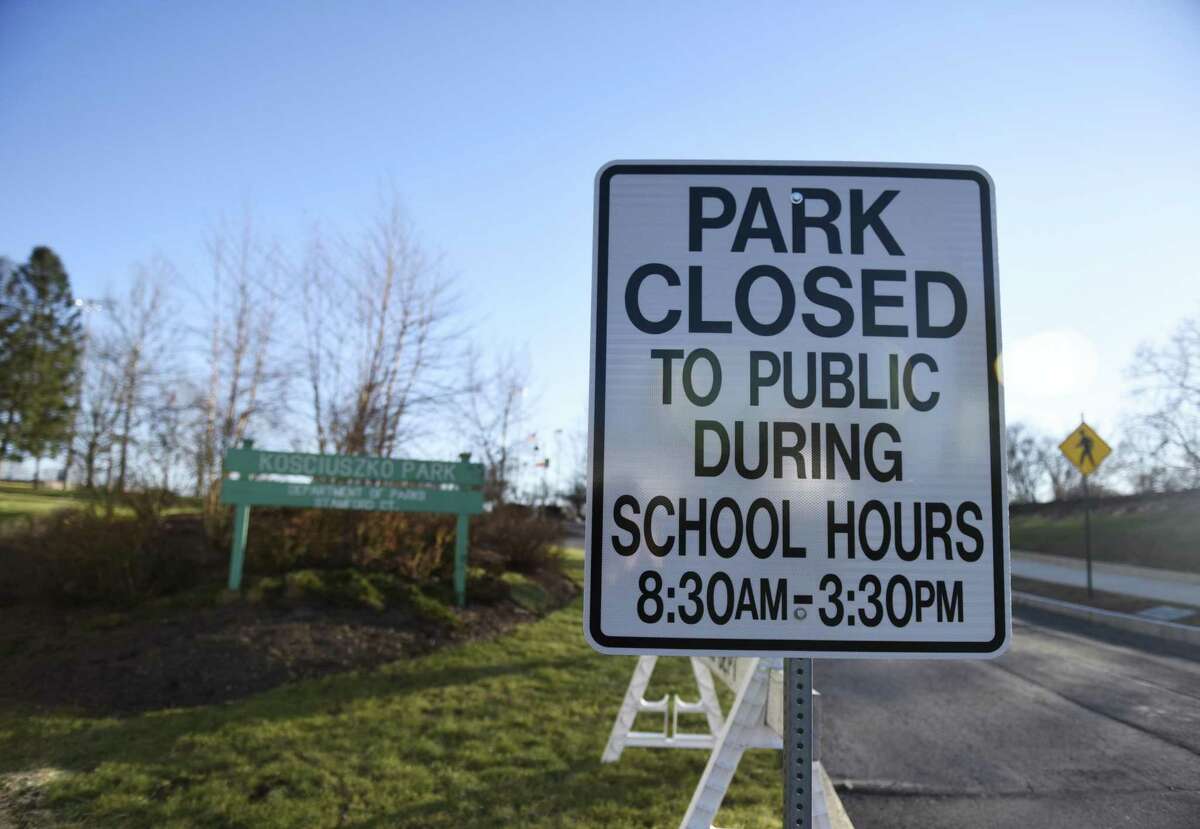 Kosciuszko Park is closed to the public during the hours of 8:30 a.m. to 3:30 p.m. while Westover Magnet Elementary School students are in school nearby at the school's temporary location in the BLT building on Elmcroft Road in Stamford, Conn. Tuesday, Dec. 18, 2018.