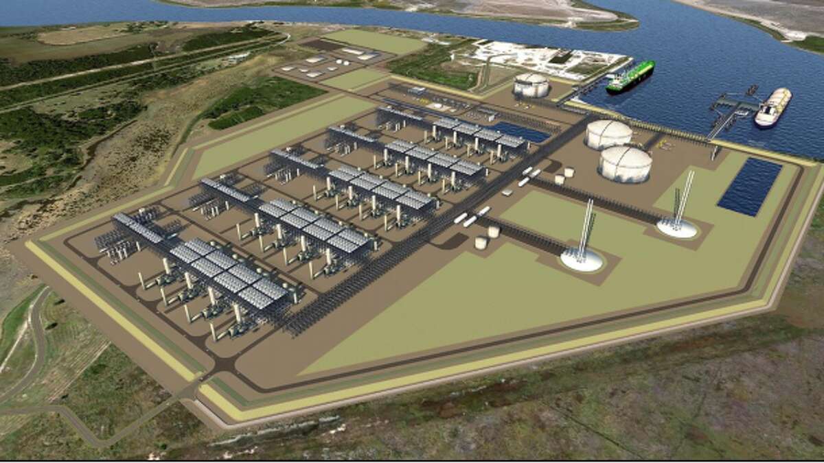 A rendering of the Driftwood LNG terminal proposed by Tellurian Inc. of Houston that big a massive boost to liquefied natural gas exports on the Gulf Coast.