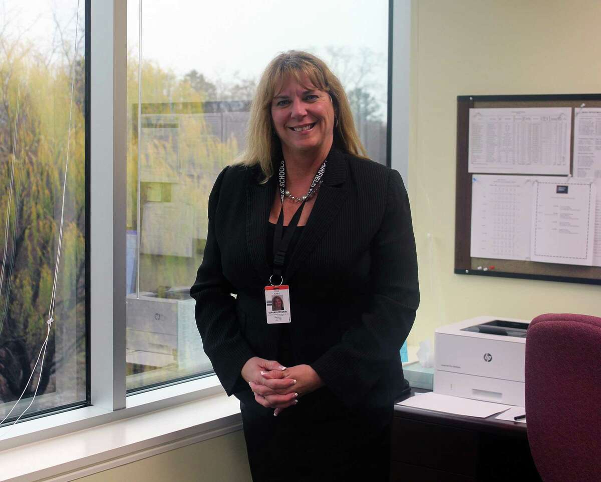 Superintendent of Schools Toni Jones, who starts Dec. 5, 2016, settles into her new office at district headquarters in Fairfield, Conn. on Nov. 30, 2016.