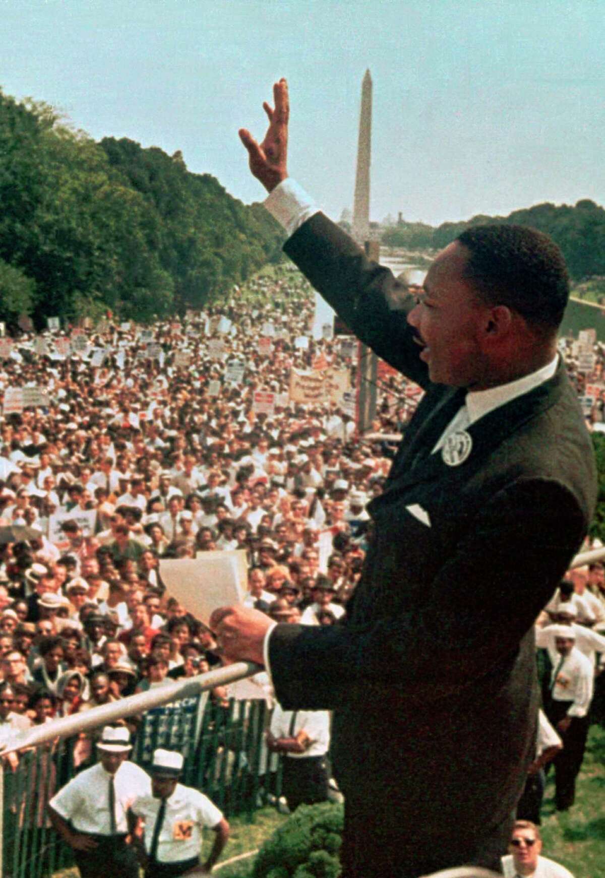Dr. Martin Luther King Jr. acknowledging the crowd at the Lincoln Memorial for his "I Have a Dream" speech in 1963. King’s vision continues to transcend divisions and time. There will be no march this year, but much to celebrate and more work to do as we bend the arc of the moral universe.