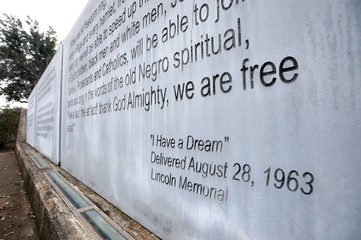 Quotes from Martin Luther King's 'I Have a Dream' speech imprinted onto a wall at Beaumont's memorial to the civil rights activist.