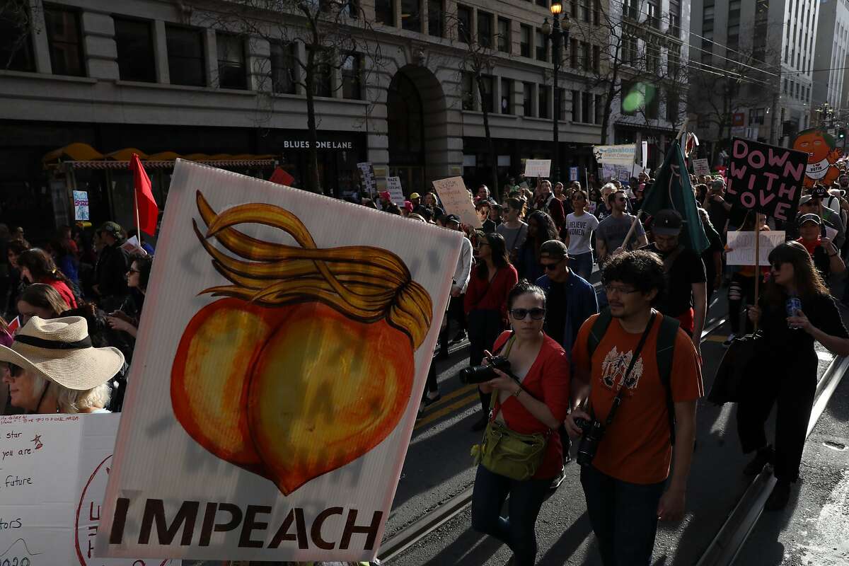 People march along Market St. during the Women’s March, in San Francisco, Calif., on Saturday, January 19, 2019. The event brought thousands of people to the city for a march aimed at push back against United States President Donald J. Trump and his policies and to remind people of the political power of women.